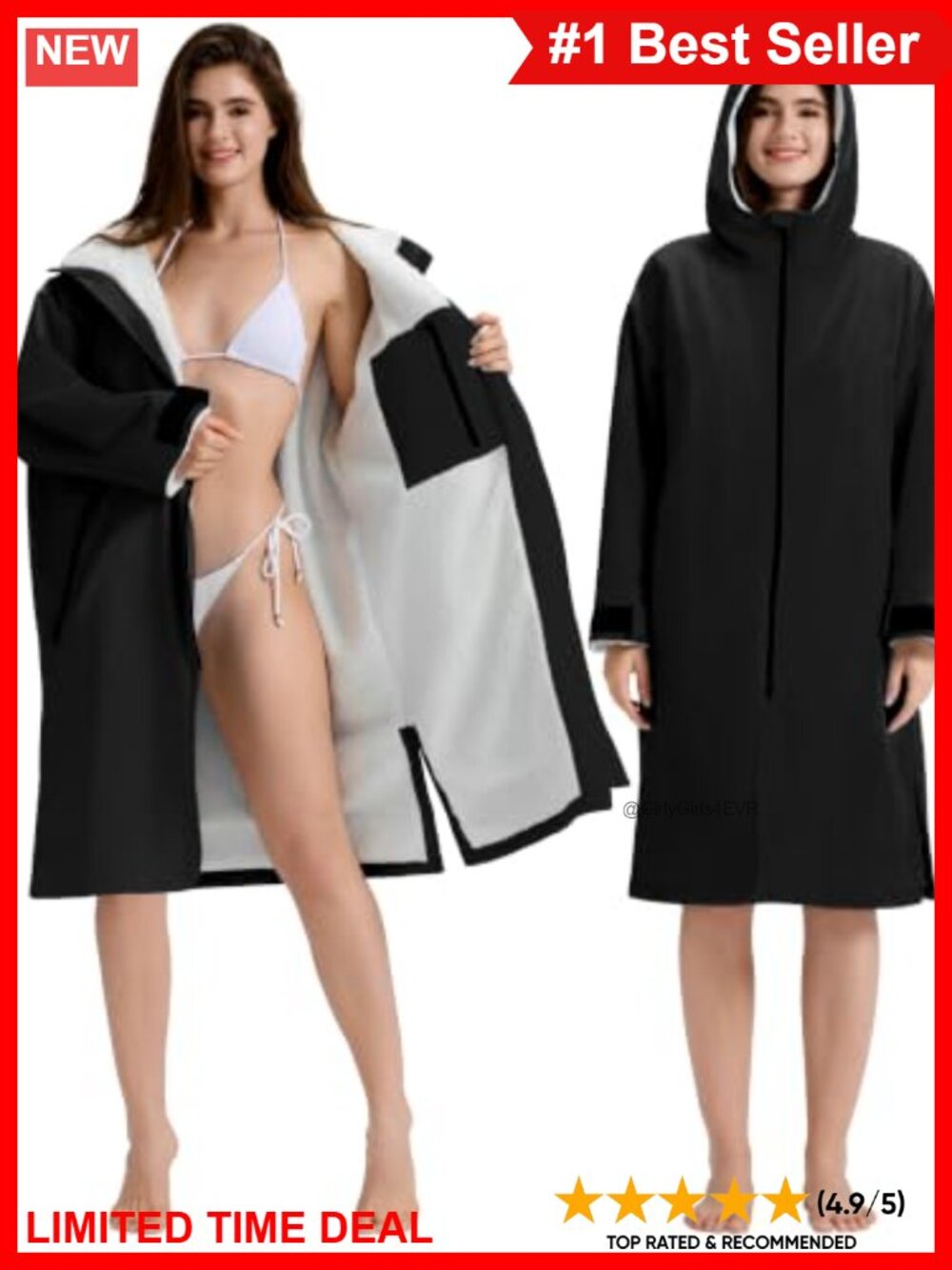 Unisex Waterproof Windproof Sherpa-Lined Swim Parka Adult Dry Changing Robe